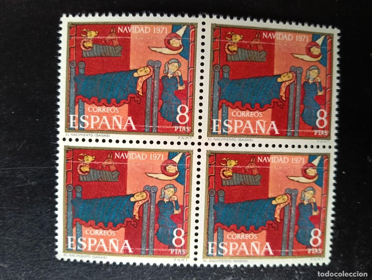 Sellos: Espa&ntilde;a 1971 - Edifil 2062 - Navidad. Fragmento altar de Sant Andreu de Sagars - Bloque de 4