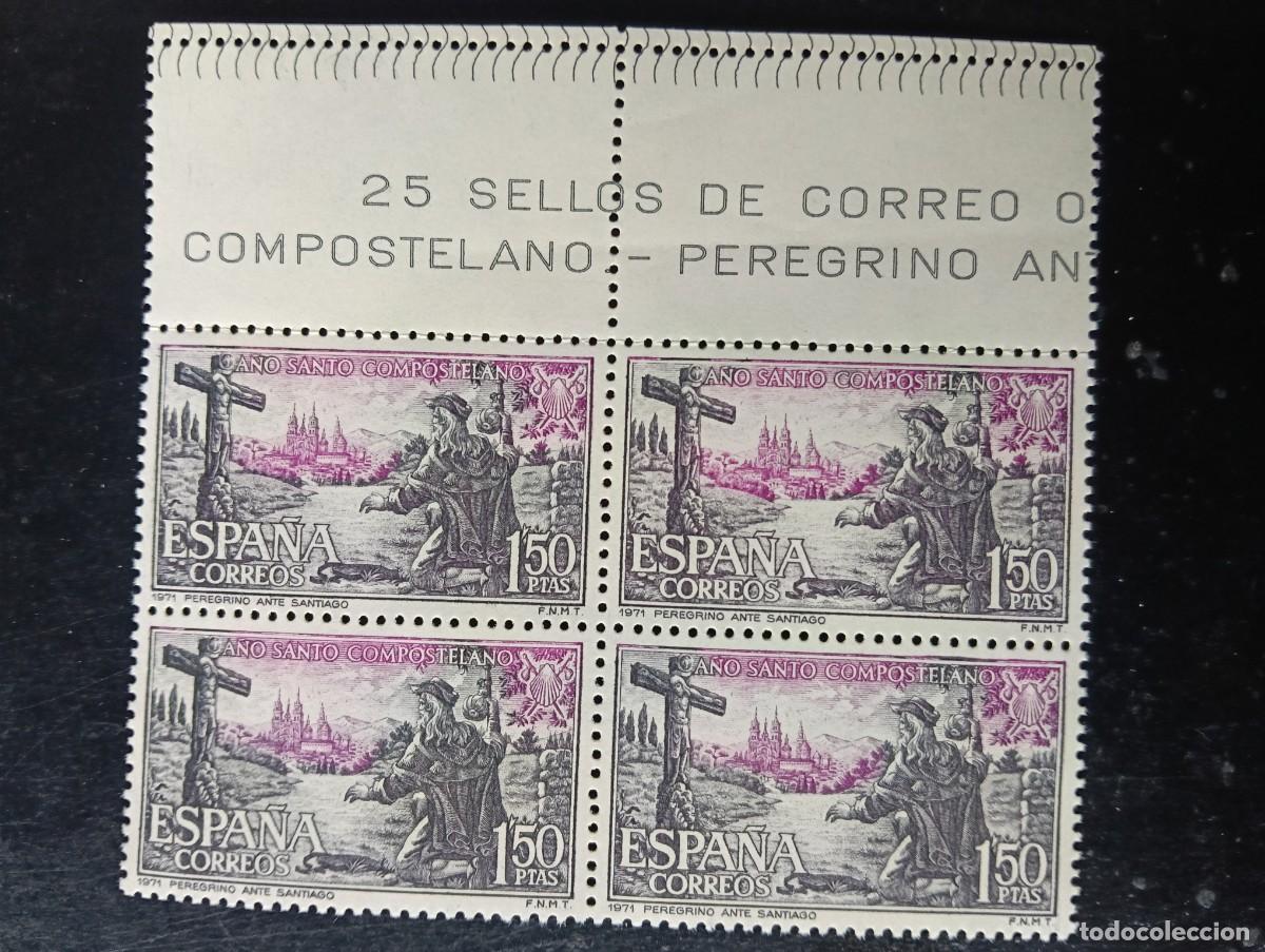 Sellos: Espa&ntilde;a 1971 - Edifil 2064 - A&ntilde;o Santo Compostelano. Peregrino - Bloque de 4