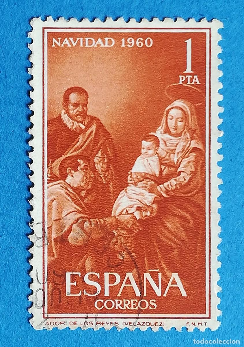 Sellos: Navidad 1960. La Adoraci&oacute;bn de los Reyes Magos. Edifil 1325. Usado, sin fijasellos.