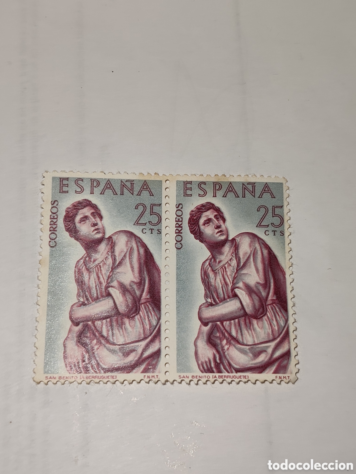 Sellos: Bloque de 2 sellos de Espa&ntilde;a San Benito de Alonso de Berruguete 1962