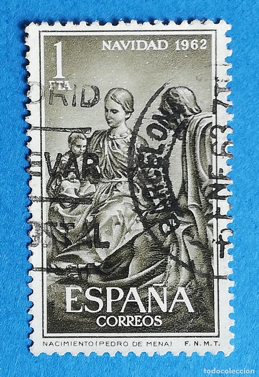 Sellos: Nacimiento, de Pedro de Mena. Edifil N&ordm; 1478. Navidad 1962. Usado, sin fijasellos.