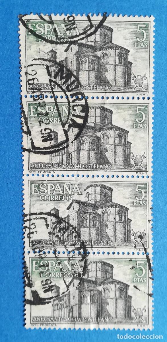Sellos: A&ntilde;o Santo Compostelano. San Mart&iacute;n de Fr&oacute;mista. Bloque de 4. Edifil 2070. Usado sin fijasellos.