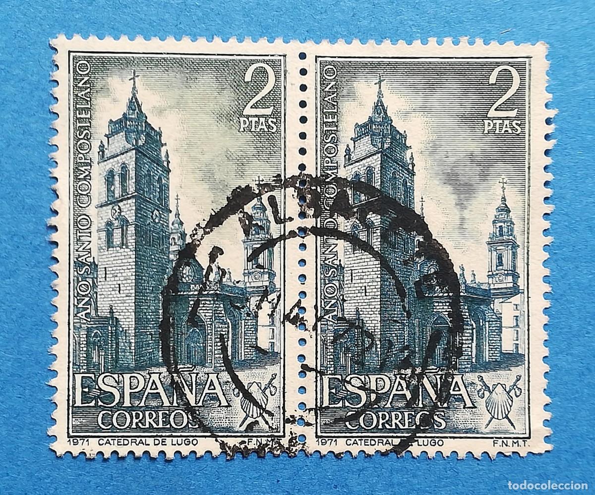 Sellos: A&ntilde;o Santo Compostelano. Catedral de Lugo. Bloque de 2. Edifil 2065. Usado sin fijasellos.