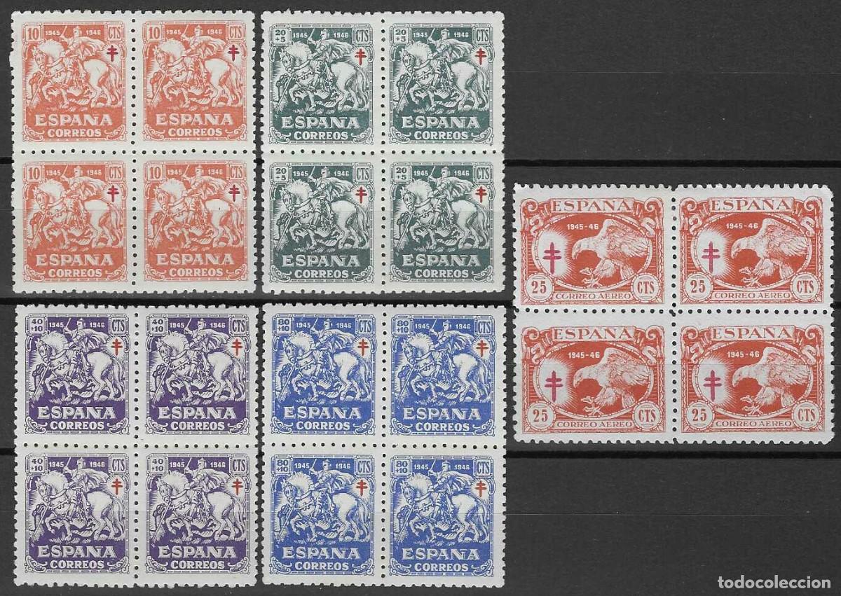 Sellos: EDIFIL 993-997 PRO TUBERCULOSOS 1945 (SERIE COMPLETA EN BLOQUES DE 4). VALOR CAT&Aacute;LOGO: 116 &euro;. MLH.