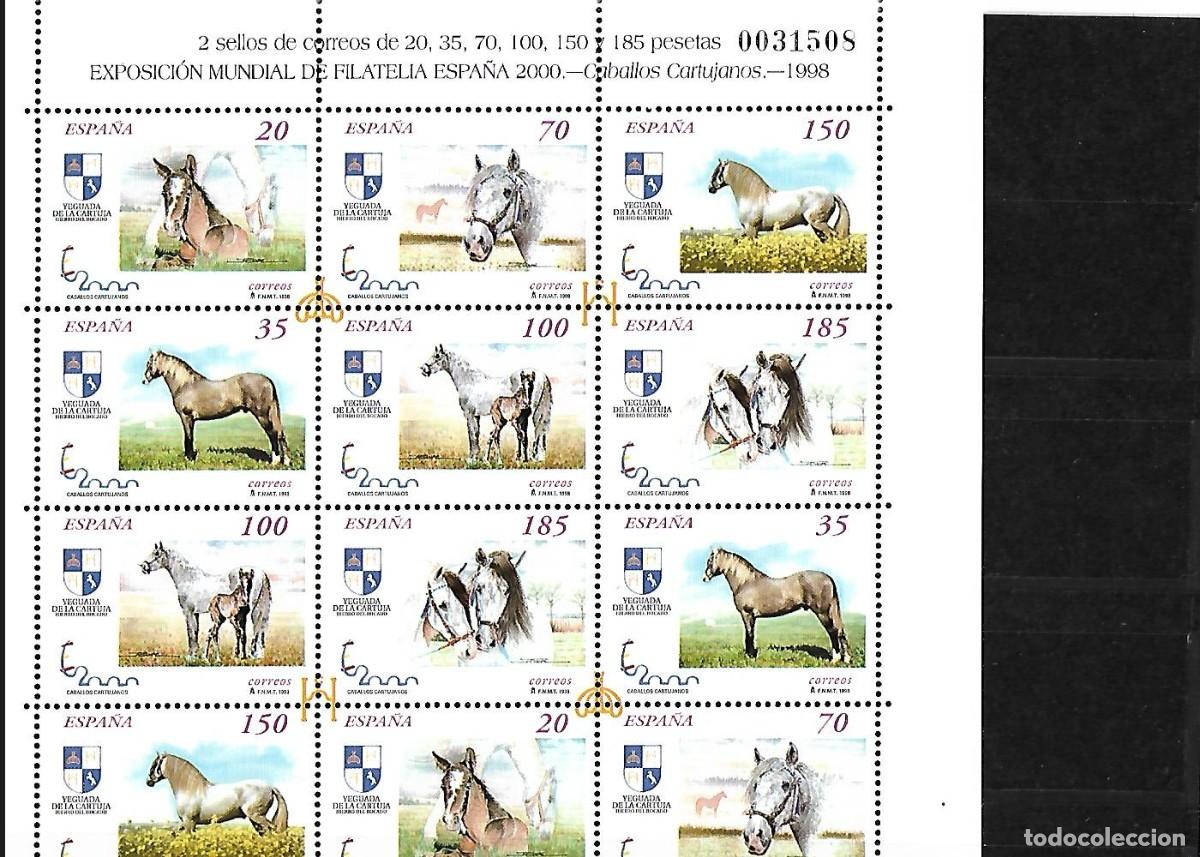 Sellos: Sellos de Espa&ntilde;a A&ntilde;o 1998 Mundial Filatelia Caballos Cartujanos Sellos nuevos** N&ordm; Edifil 3609/13A