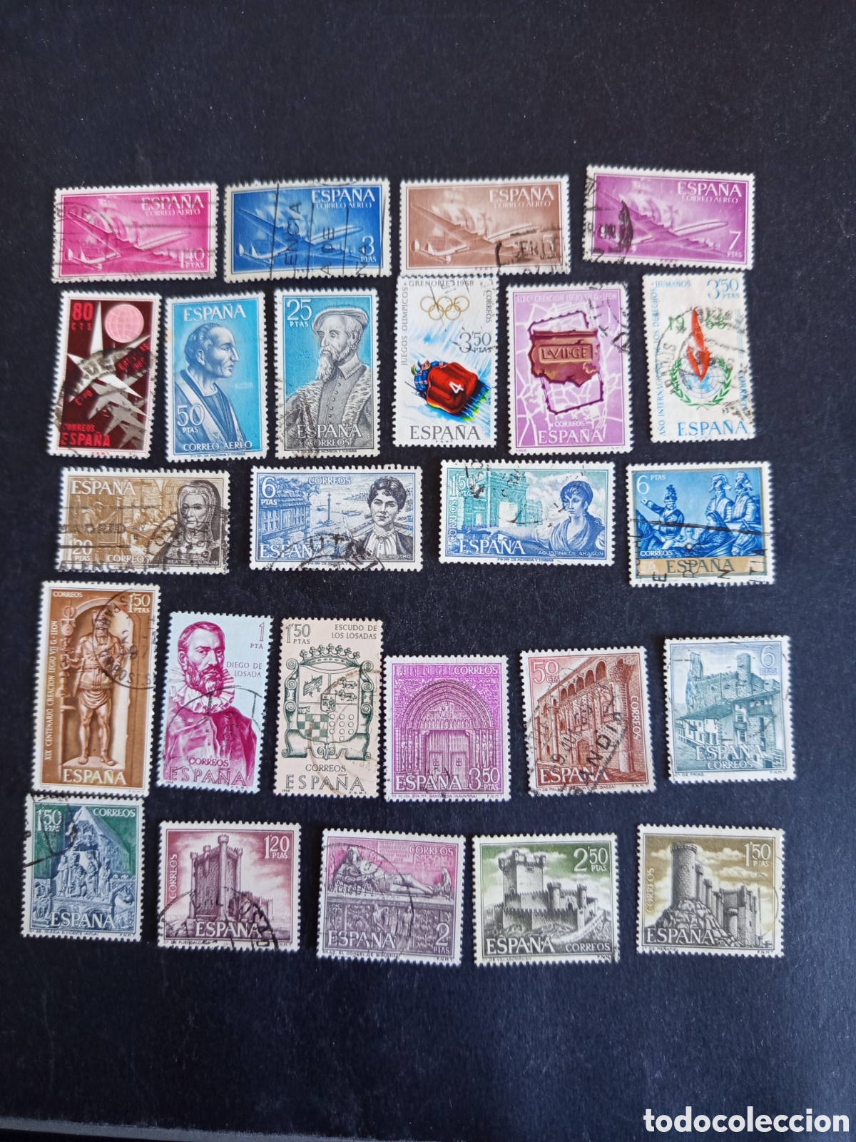 Sellos: Espa&ntilde;a. Lote de 100 sellos usados. Diversos temas. Pedido m&iacute;nimo 3 &euro;. Ver fotos . No hay repetidos.