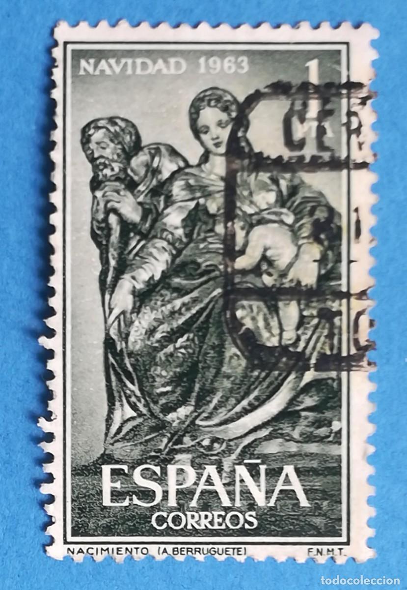 Sellos: Navidad 1963. Nacimiento (Alonso Berruguete). Edifil 1535. Usado.