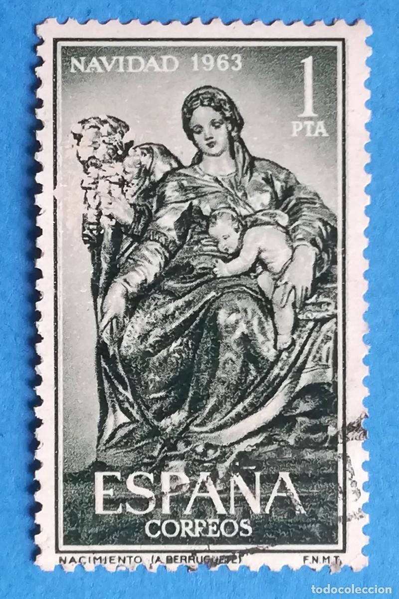 Sellos: Navidad 1963. Nacimiento (Alonso Berruguete). Edifil 1535. Usado.