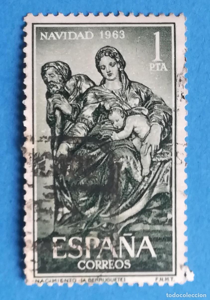 Sellos: Navidad 1963. Nacimiento (Alonso Berruguete). Edifil 1535. Usado.