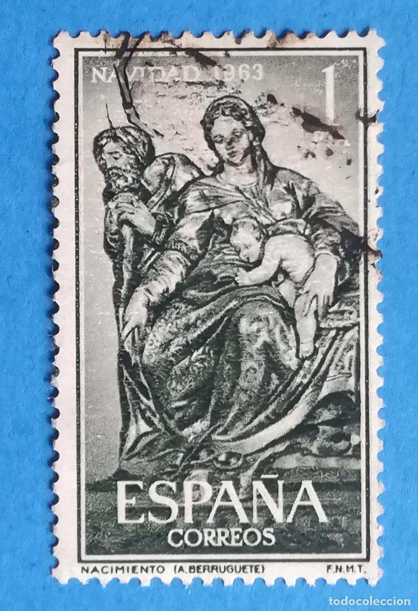 Sellos: Navidad 1963. Nacimiento (Alonso Berruguete). Edifil 1535. Usado.