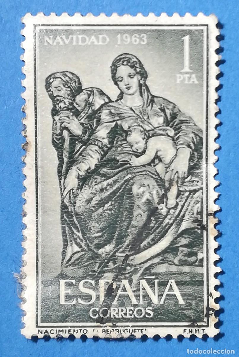 Sellos: Navidad 1963. Nacimiento (Alonso Berruguete). Edifil 1535. Usado.