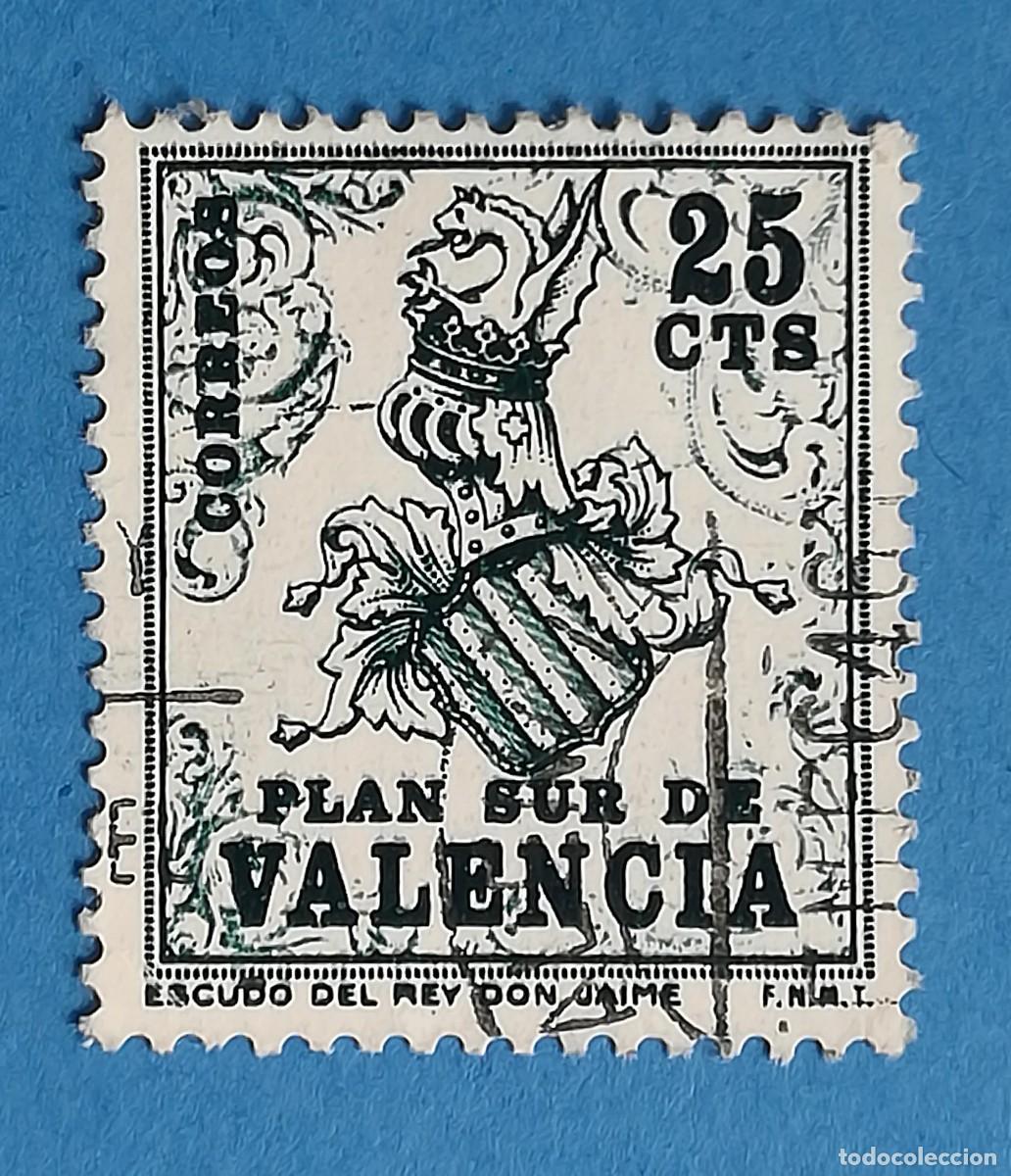 Sellos: Plan Sur de Valencia. Escudo del Rey Don Jaime. Edifil N&ordm; 1. Usado, perfecto.