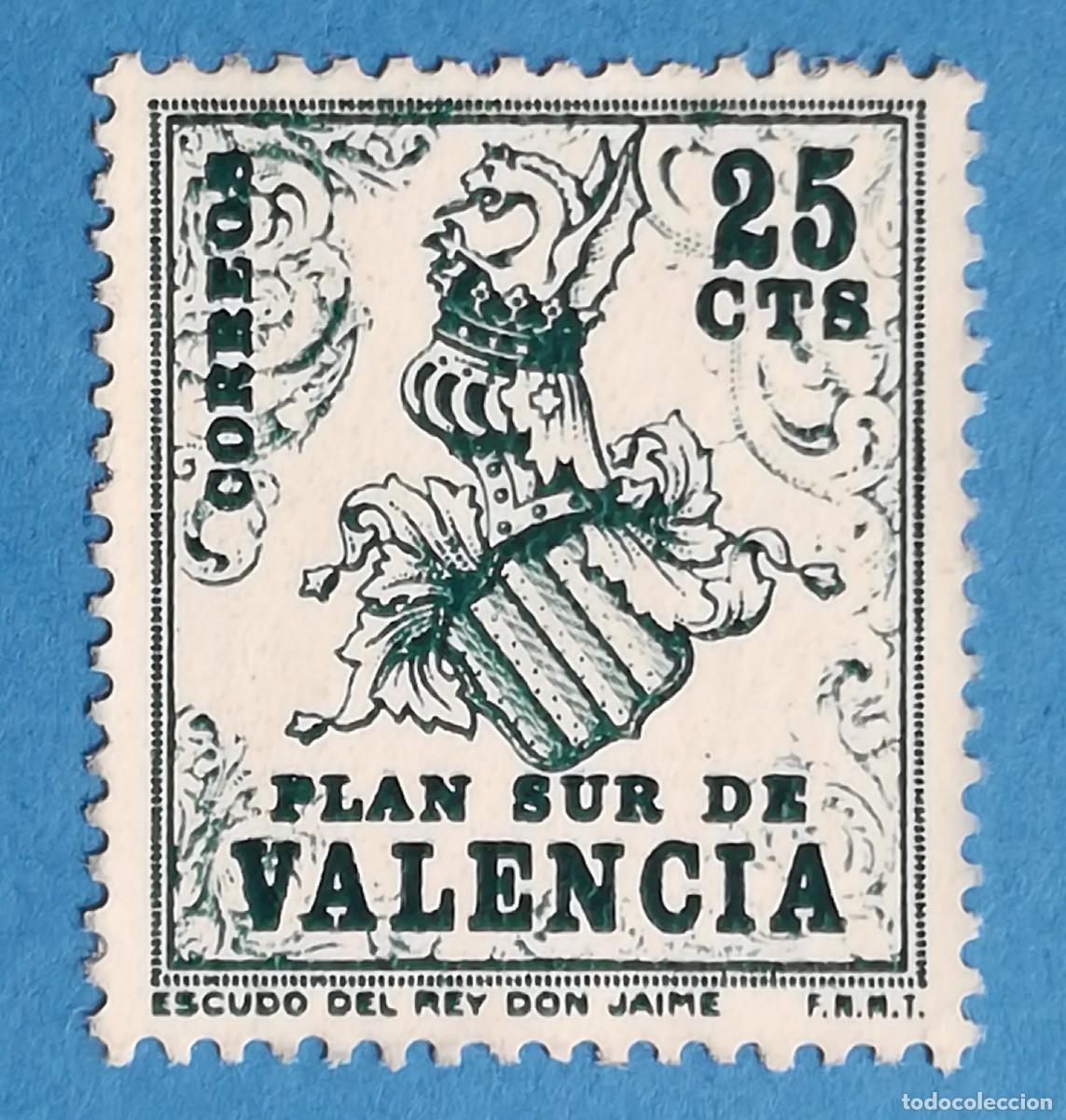 Sellos: Plan Sur de Valencia. Escudo del Rey Don Jaime. Edifil N&ordm; 1. Usado.