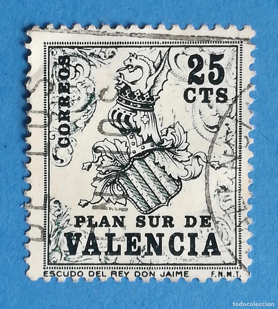 Sellos: Plan Sur de Valencia. Escudo del Rey Don Jaime. Edifil N&ordm; 1. Usado.
