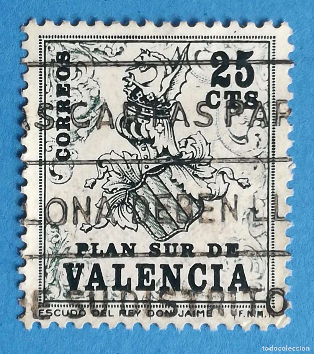 Sellos: Plan Sur de Valencia. Escudo del Rey Don Jaime. Edifil N&ordm; 1. Usado.