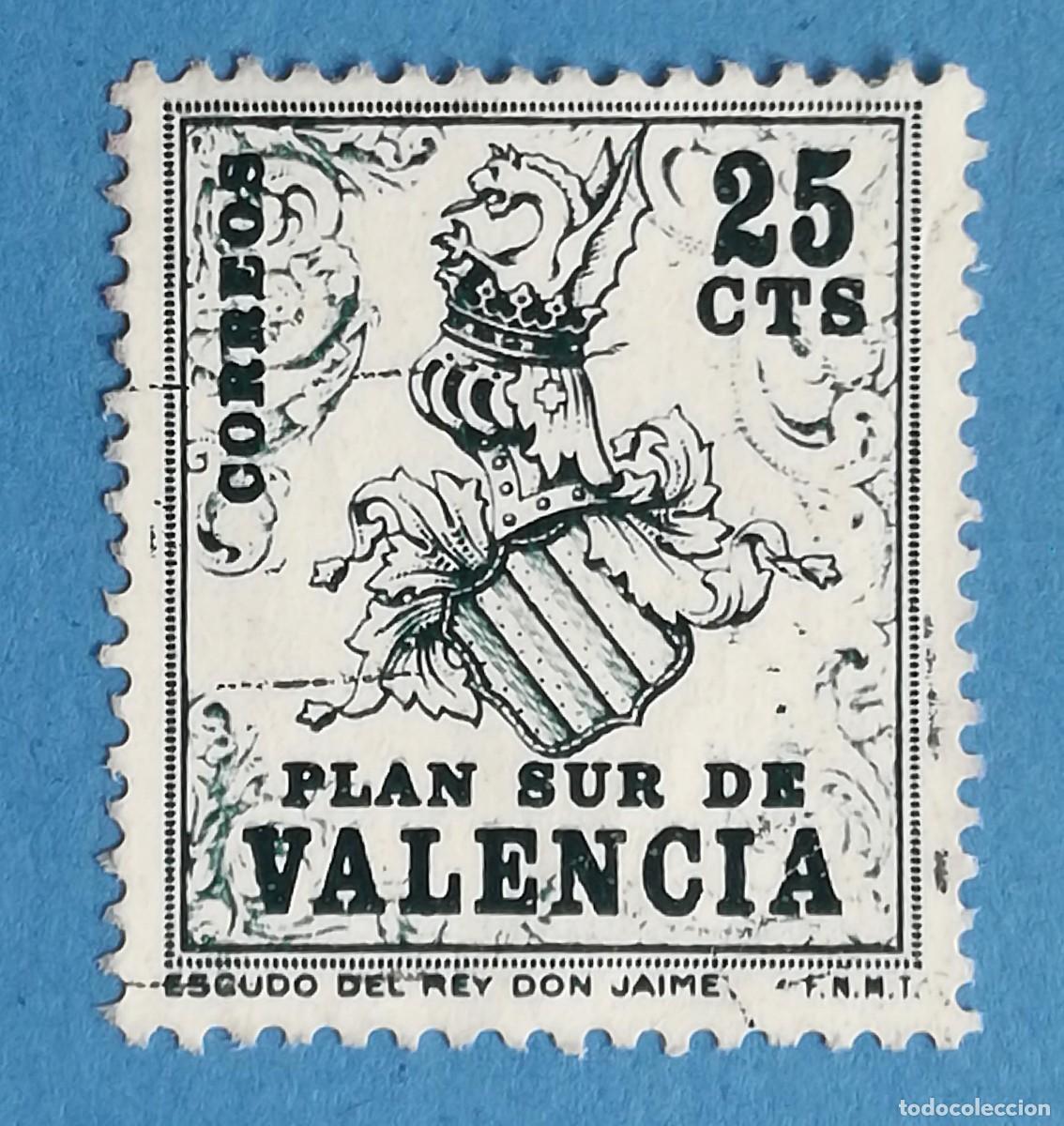 Sellos: Plan Sur de Valencia. Escudo del Rey Don Jaime. Edifil N&ordm; 1. Usado.