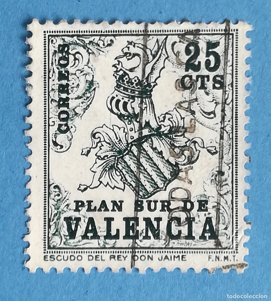 Sellos: Plan Sur de Valencia. Escudo del Rey Don Jaime. Edifil N&ordm; 1. Usado.