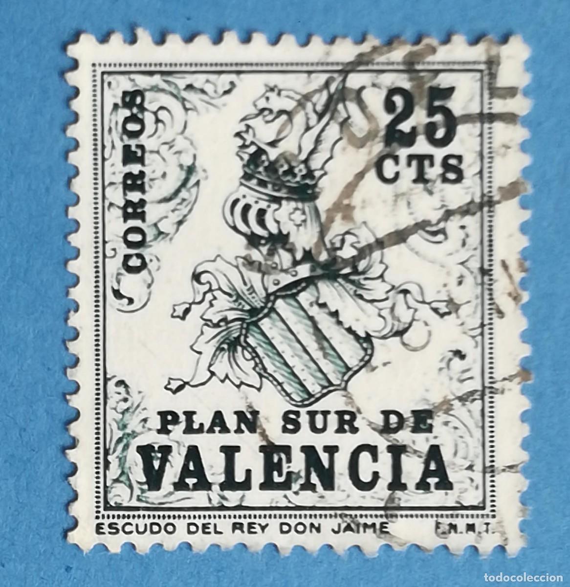 Sellos: Plan Sur de Valencia. Escudo del Rey Don Jaime. Edifil N&ordm; 1. Usado.