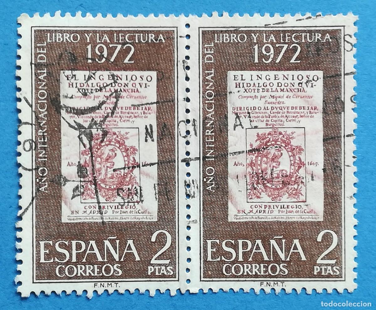 Sellos: A&ntilde;o Internacional del libro y la lectura 1972. Bloque de 2. Edifil N&ordm; 2076. Usado.