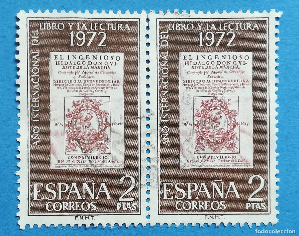 Sellos: A&ntilde;o Internacional del libro y la lectura 1972. Bloque de 2. Edifil N&ordm; 2076. Usado.