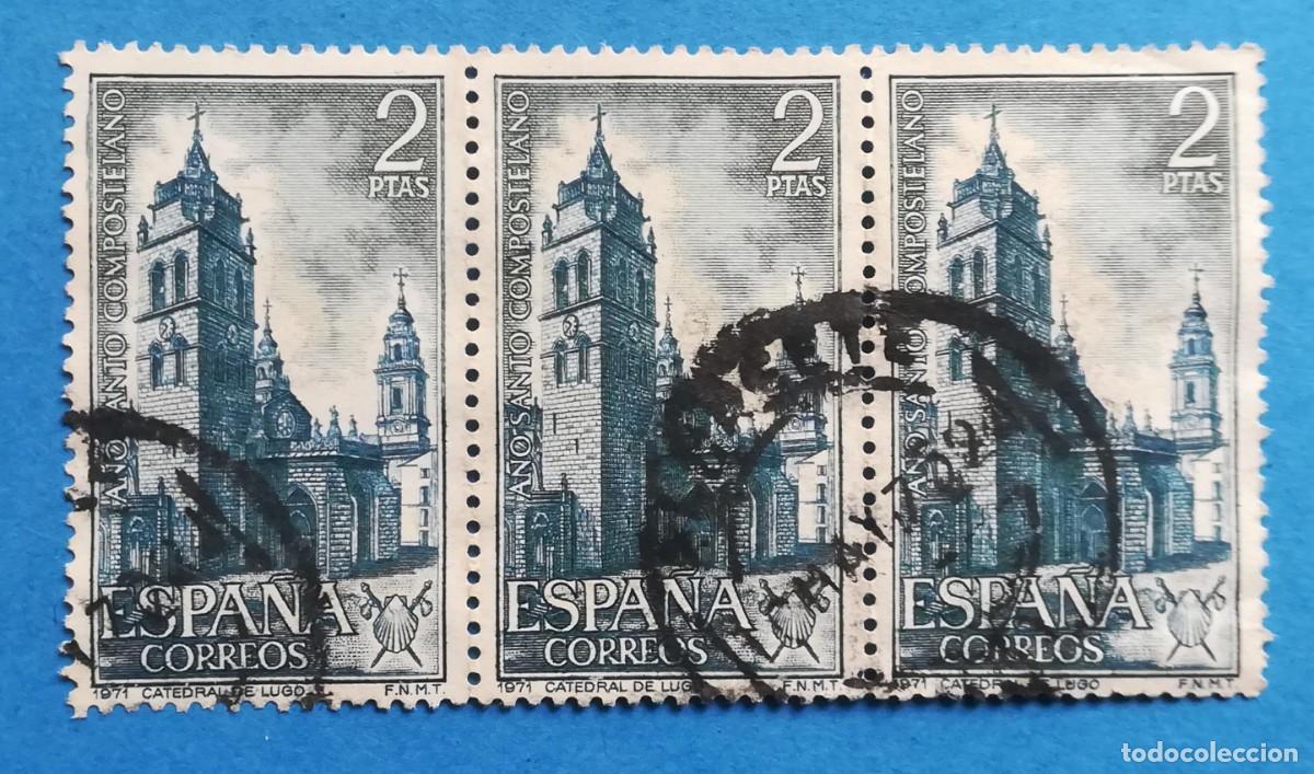Sellos: A&ntilde;o Santo Compostelano. Catedral de Lugo. Bloque de 3. Edifil 2065. Usado