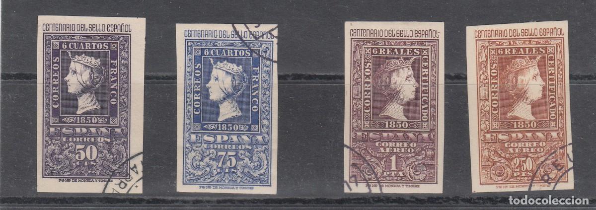 Sellos: 1950 CENTENRIO DEL SELLO ESPA&Ntilde;OL - SERIE CORTA NUMS 1075-6 Y 1079-80 CON FIJASELLOS Y GOMA
