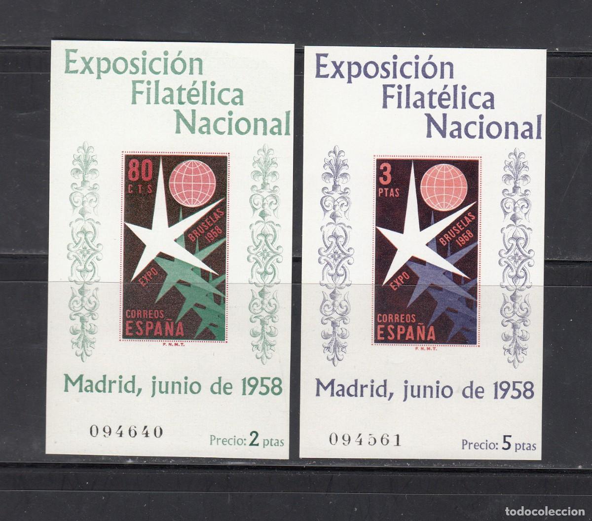 Sellos: 1958 - EXPOSICI&Oacute;N FILAT&Eacute;LICA NCIONAL NUMS 1222-3 NUEVAS SIN FIJASELLOS Y GOMA