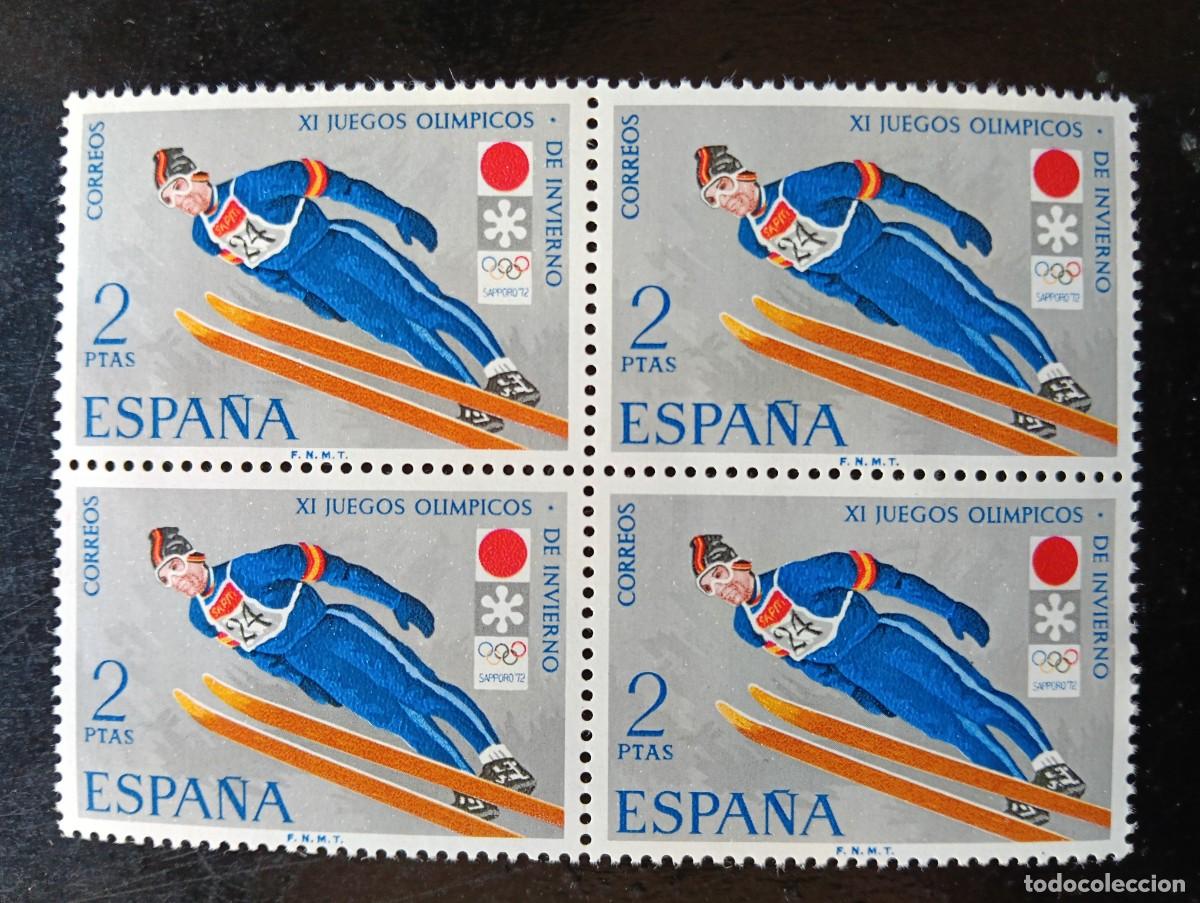 Sellos: Espa&ntilde;a 1972 - Edifil 2074 - XI JJOO Invierno en Sapporo. Salto de trampol&iacute;n - Bloque de 4