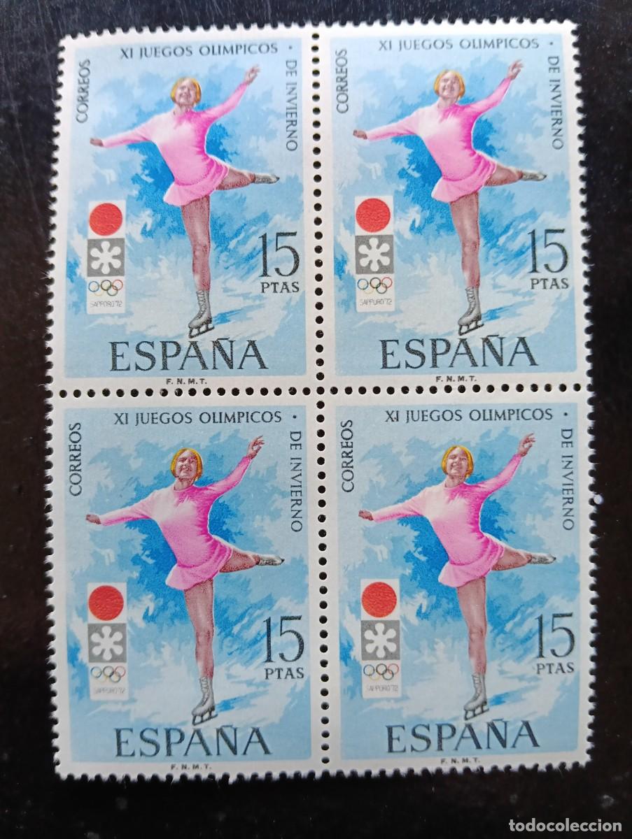 Sellos: Espa&ntilde;a 1972 - Edifil 2075 - XI JJOO Invierno en Sapporo. Patinaje art&iacute;stico - Bloque de 4
