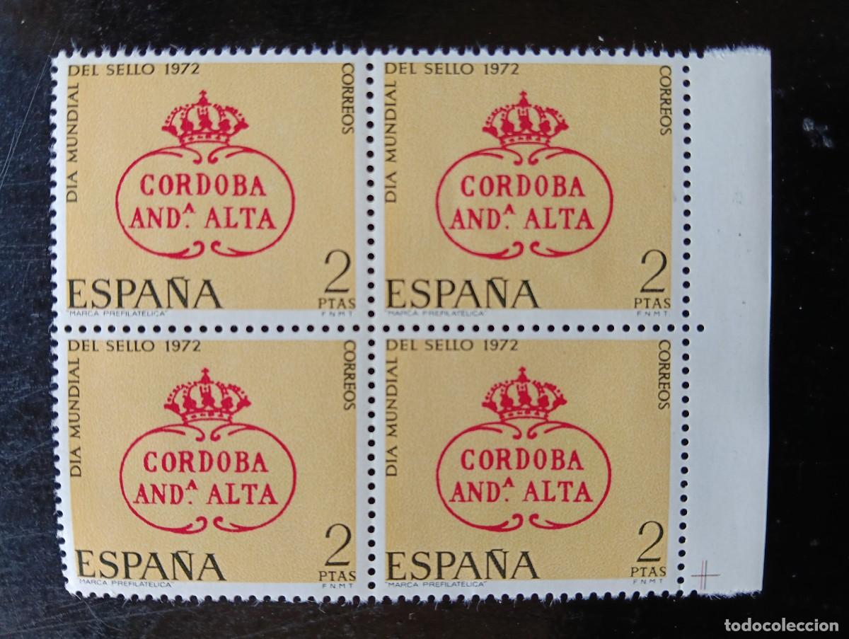Sellos: Espa&ntilde;a 1972 - Edifil 2092 - D&iacute;a Mundial del Sello. Marca prefilat&eacute;lica C&oacute;rdoba And. - Bloque de 4