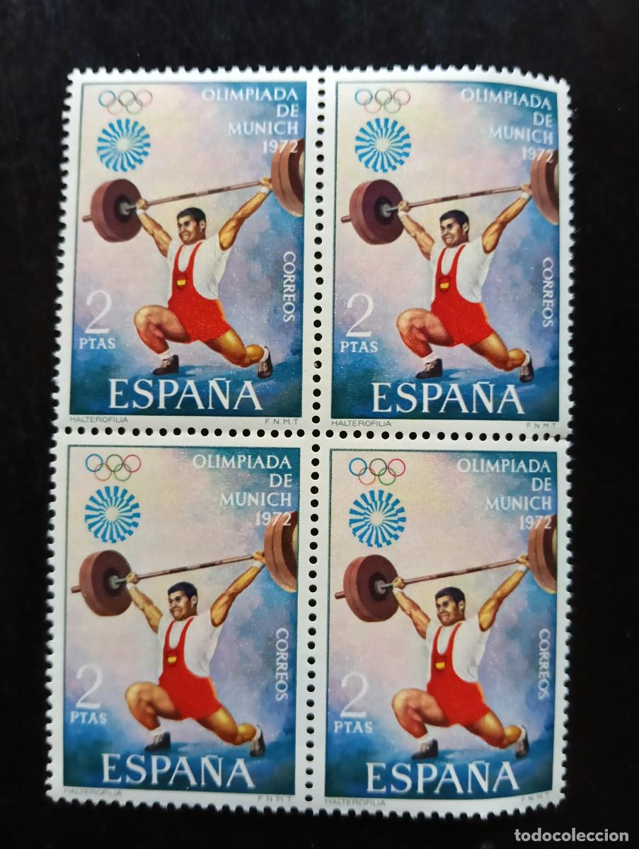 Sellos: Espa&ntilde;a 1972 - Edifil 2099 - XX Juegos Ol&iacute;mpicos en Munich. Halterofilia - Bloque de 4