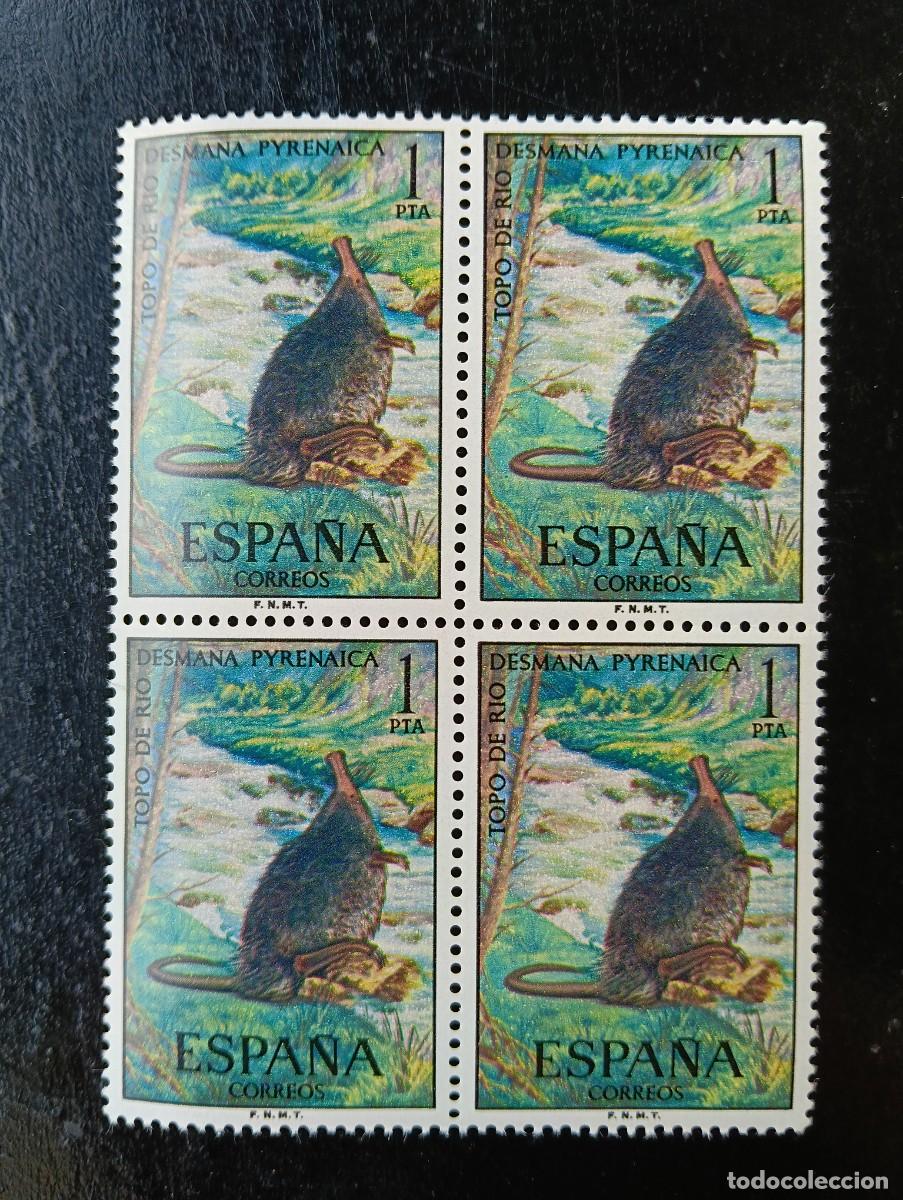 Sellos: Espa&ntilde;a 1972 - Edifil 2102 - Fauna hisp&aacute;nica. Topo de r&iacute;o - Bloque de 4