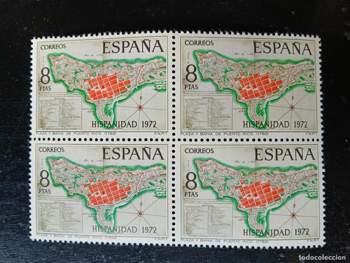 Sellos: Espa&ntilde;a 1972 - Edifil 2110 - Hispanidad. Plano plaza de San Juan de Puerto Rico - Bloque de 4