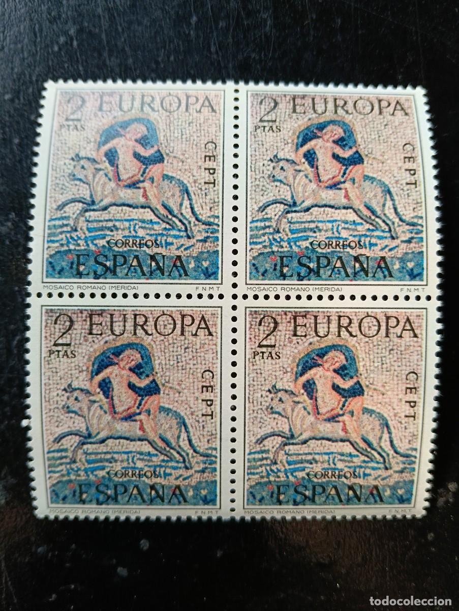Sellos: Espa&ntilde;a 1973 - Edifil 2125 - Europa CEPT - Rapto de Europa. Mosaico M&eacute;rida - Bloque de 4