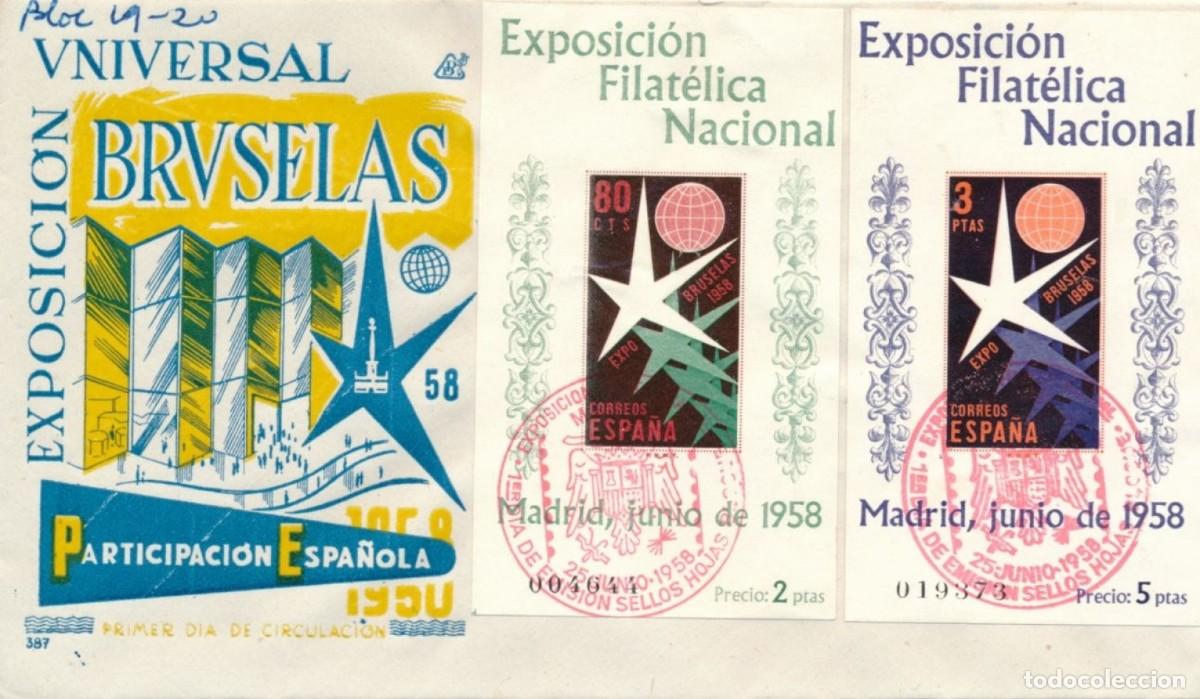 Sellos: 1958 HOJITAS BRUSELAS SOBRE PRIMER D&Iacute;A. MATASELLOS ROJO. BONITO. VER