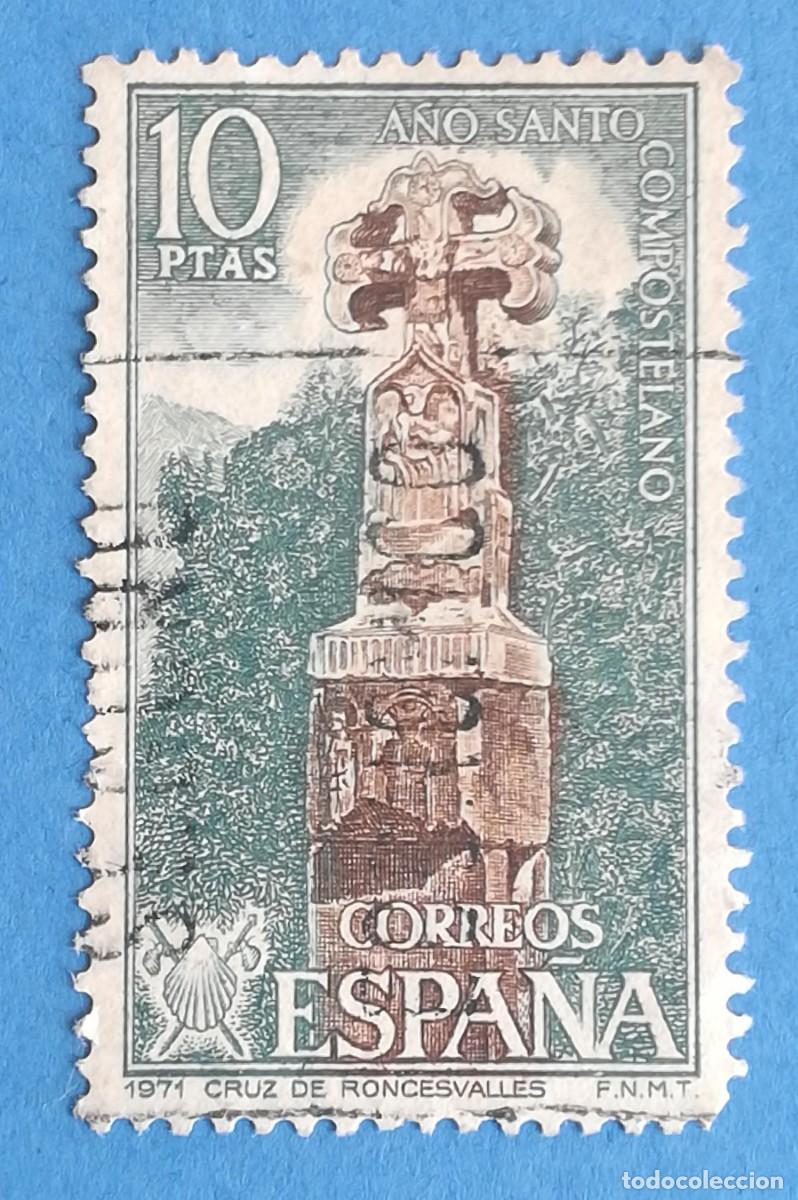 Sellos: A&ntilde;o Santo Compostelano. Cruz de Roncesvalles. Edifil 2053. Usado.