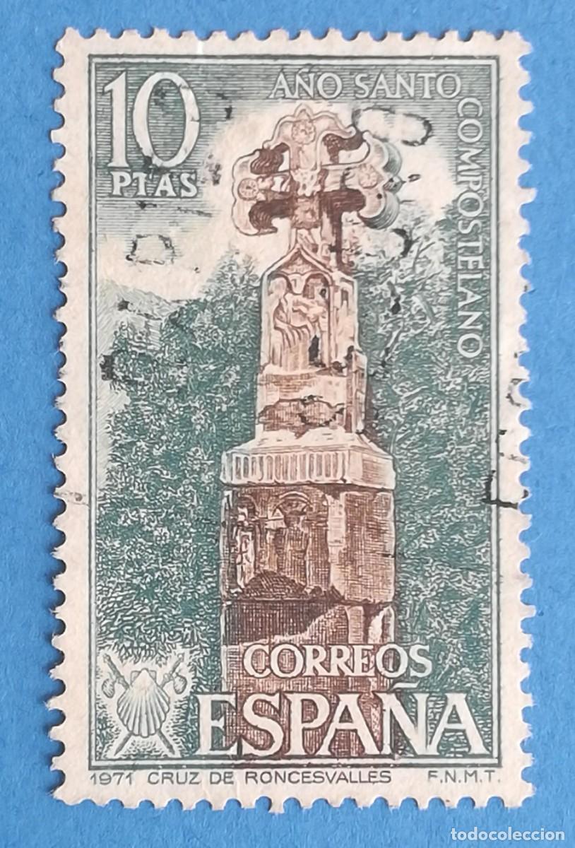 Sellos: A&ntilde;o Santo Compostelano. Cruz de Roncesvalles. Edifil 2053. Usado.
