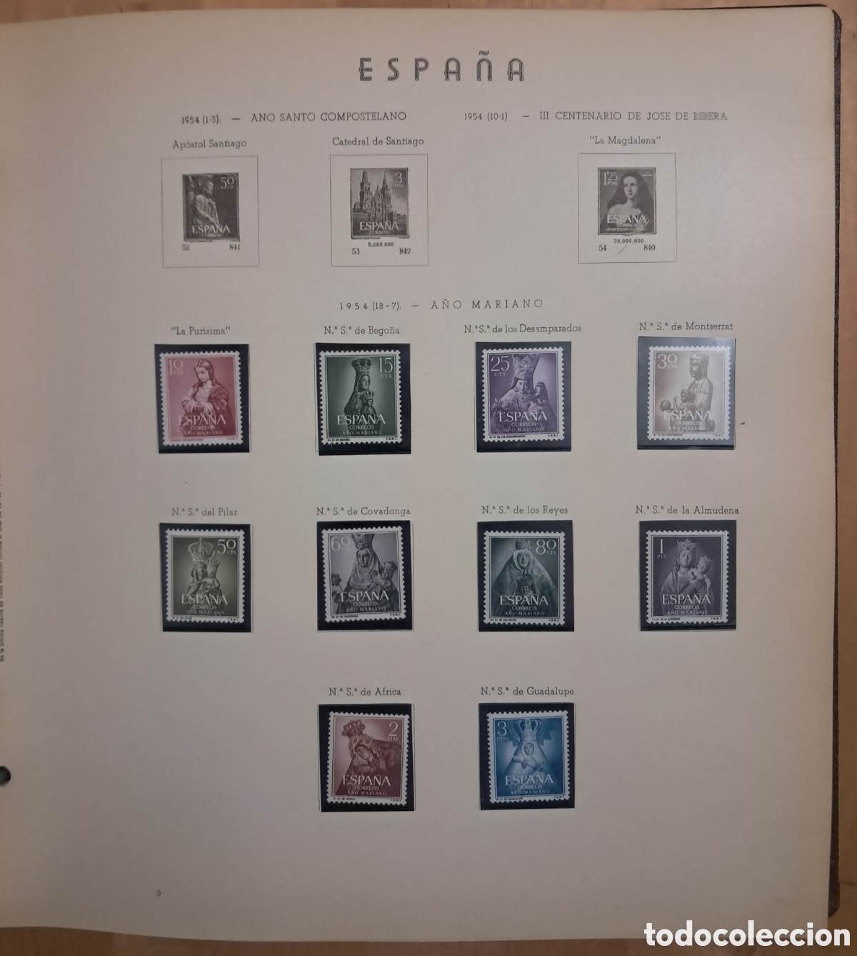 Sellos: ESPA&Ntilde;A. SERIE COMPLETA A&Ntilde;O MARIANO 1954 (10 VALORES) EN HOJA DE &Aacute;LBUM. MNH / **. EDIFIL 1132/1141.