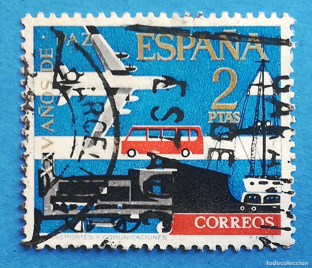 Sellos: XXV A&ntilde;os de Paz en Espa&ntilde;a. Transportes y comunicaciones. Edifil 1584. Usado.
