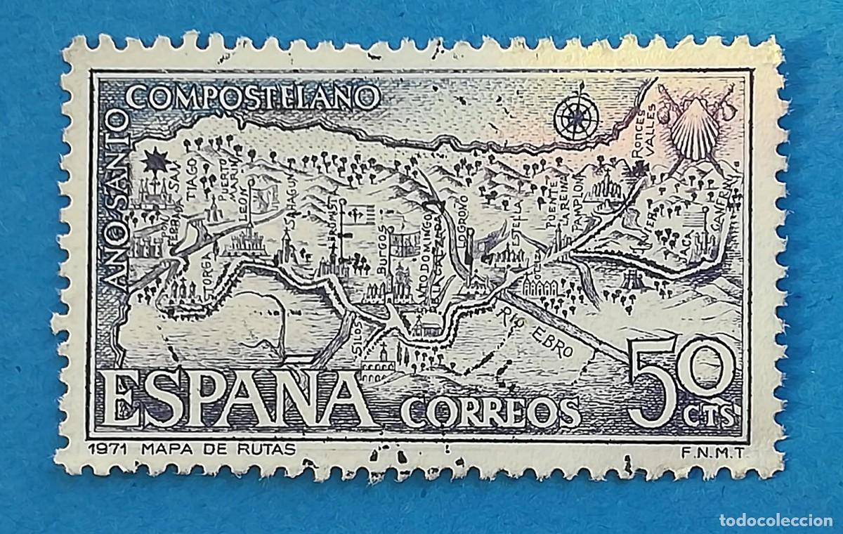 Sellos: A&ntilde;o Santo Compostelano. Mapa de rutas. Edifil 2047. Usado. - Foto 1