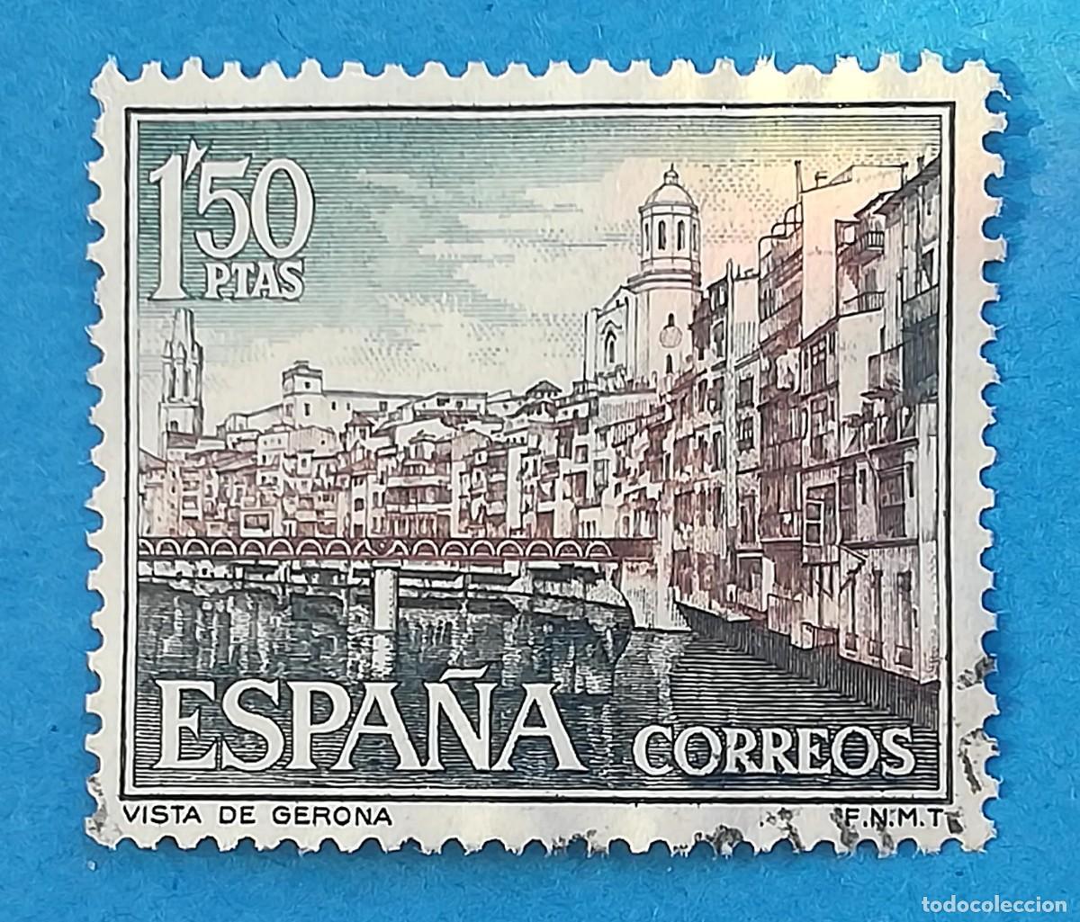 Sellos: Paisajes y Monumentos. Vista de Gerona. Edifil 1550. Usado.