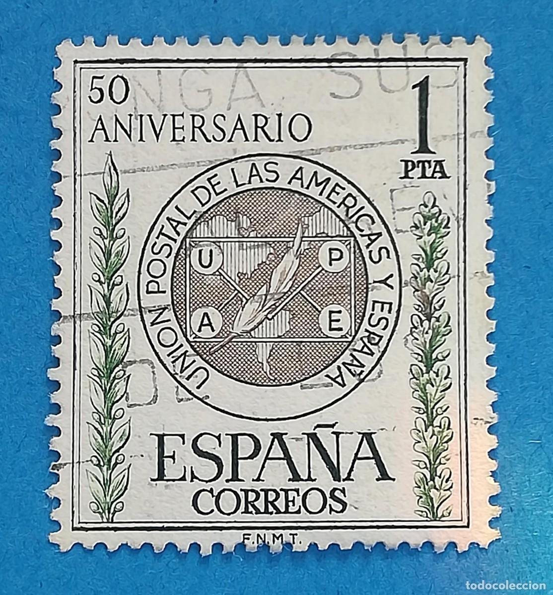 Sellos: 50 Aniversario de la Uni&oacute;n Postal de las Am&eacute;ricas y Espa&ntilde;a. Edifil 1462. Usado.