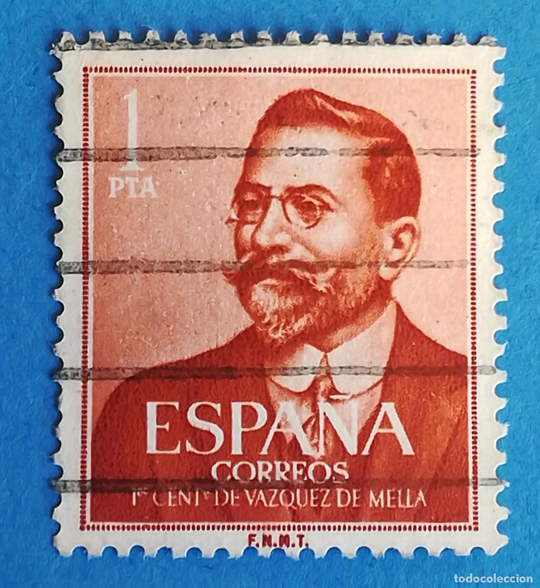 Sellos: I Centenario de V&aacute;zquez de Mella. 1 Pta. Edifil 1351. Usado.