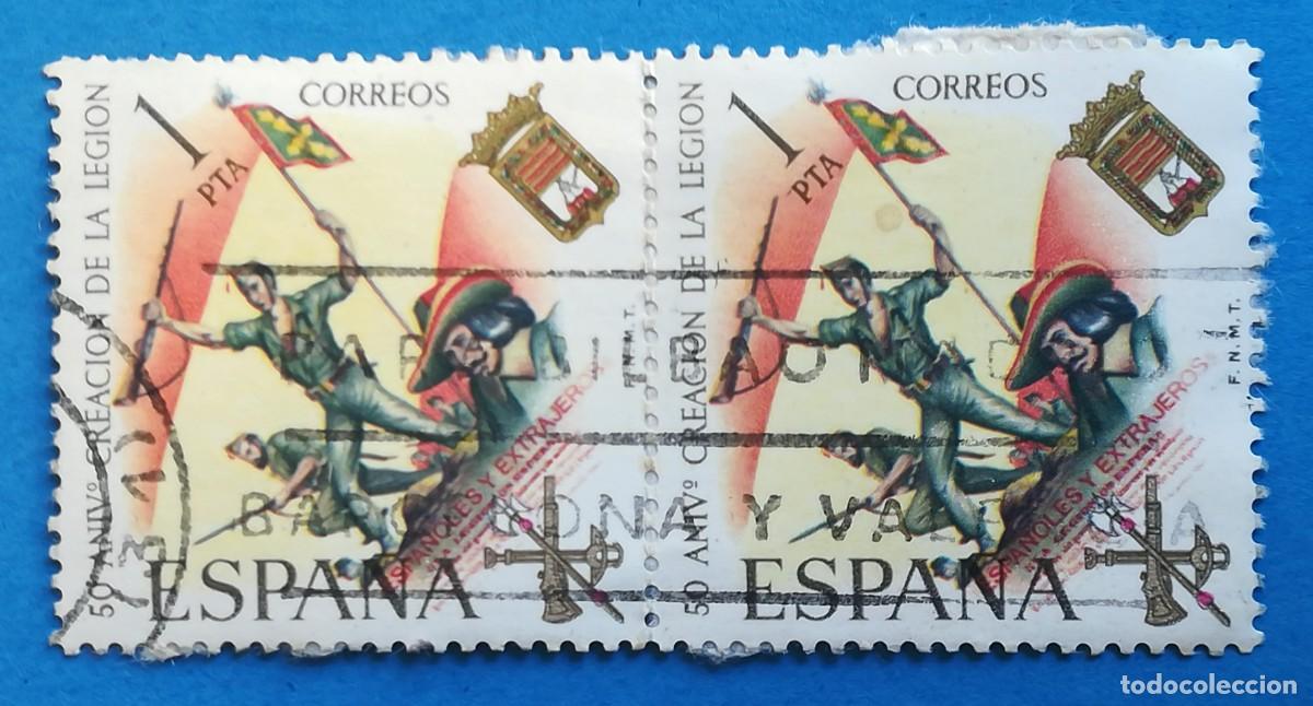 Sellos: 50 Aniversario de la Legi&oacute;n Espa&ntilde;ola. Bloque de 2. Edifil 2043. Usado.