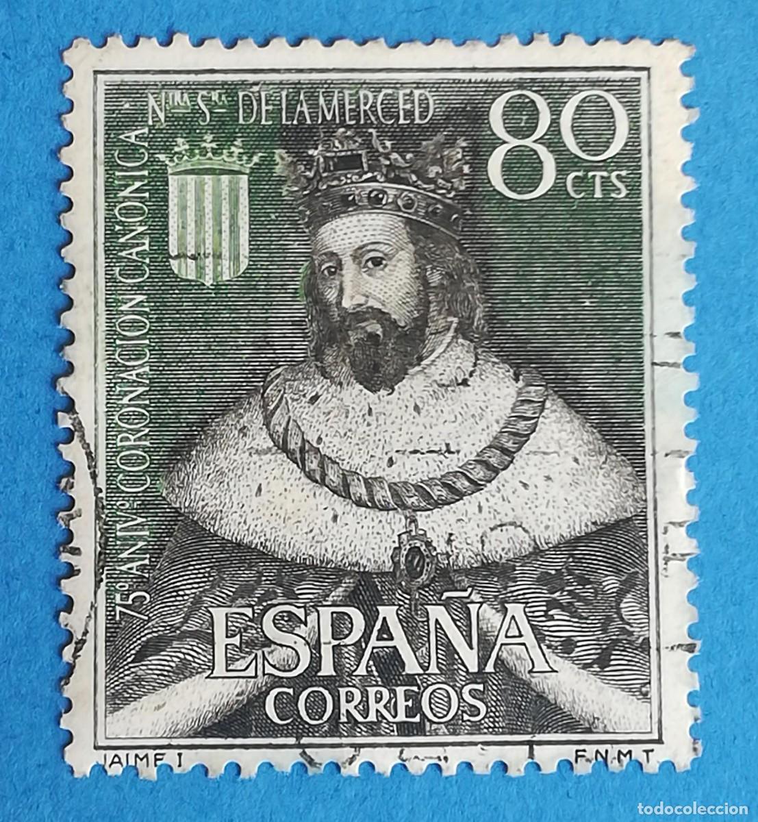 Sellos: 75 aniversario coronaci&oacute;n can&oacute;niga de Nuestra Se&ntilde;ora de la Merced. Jaime I. Edifil 1522. Usado.
