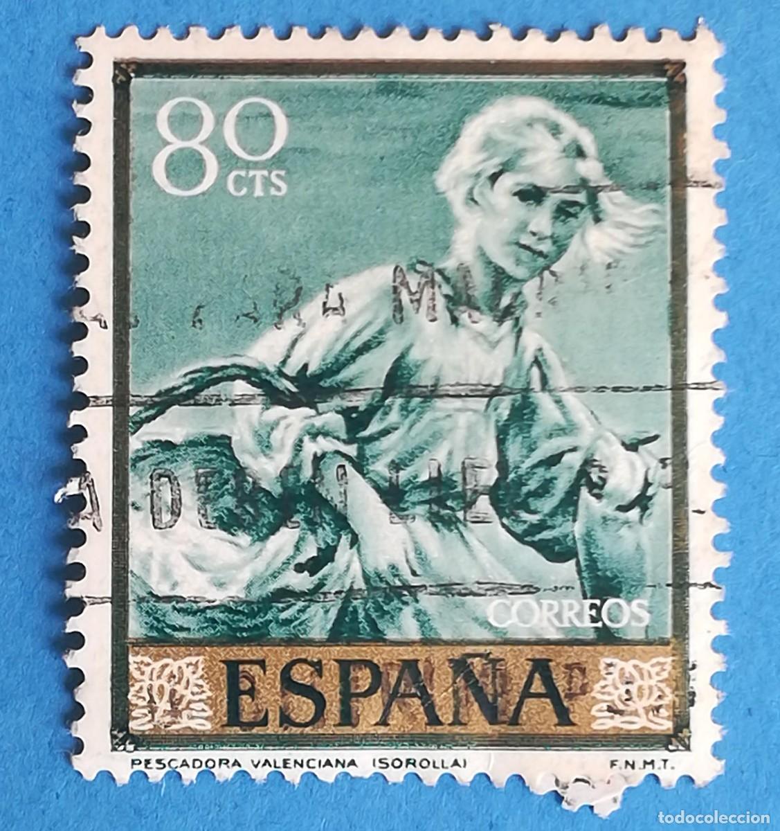 Sellos: Pescadora valenciana (Joaqu&iacute;n Sorolla). Edifil 1569. Usado.
