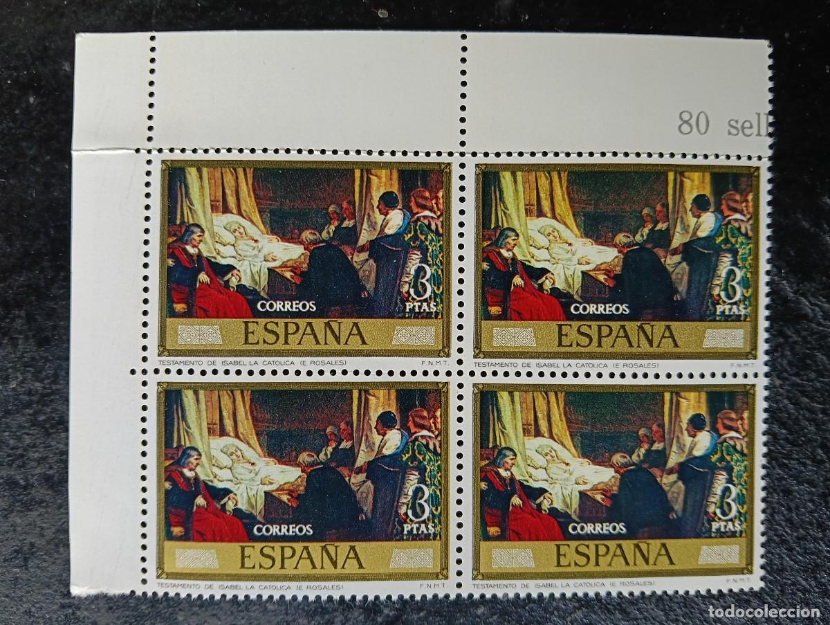 Sellos: Espa&ntilde;a 1974 Edifil 2205 - Eduardo Rosales. Testamento de Isabel la Cat&oacute;lica - Bloque de 4