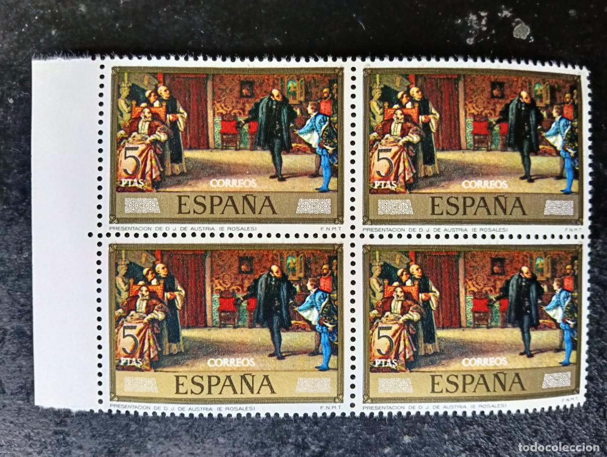 Sellos: Espa&ntilde;a 1974 - Edifil 2207 - Eduardo Rosales. Presentaci&oacute;n de J.Austria a Carlos I - Bloque de 4