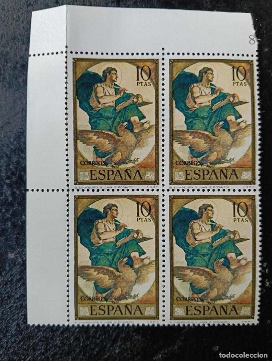 Sellos: Espa&ntilde;a 1974 - Edifil 2209 - Eduardo Rosales. El Evangelista San Juan - Bloque de 4