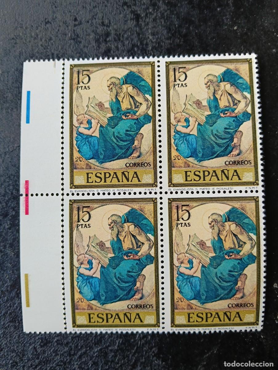Sellos: Espa&ntilde;a 1974 - Edifil 2210 - Eduardo Rosales. El Evangelista San Mateo - Bloque de 4